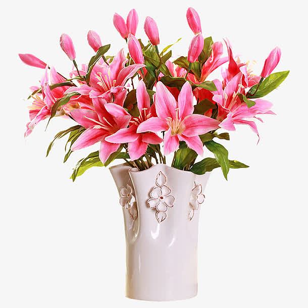 花瓶里的粉色百合花
