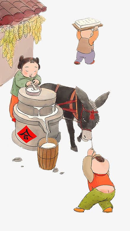 传统春节古典人物磨豆子