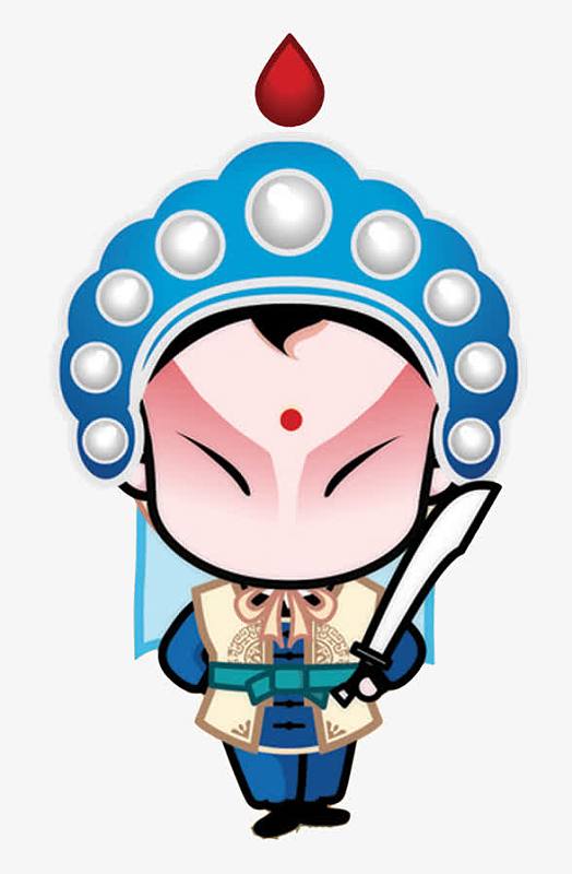 京剧小人psdpng卡通肌理风兔吉祥物元素psdpng手绘卡通兔子新年喜庆