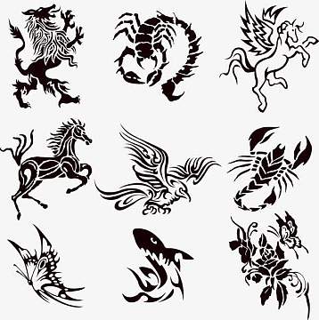 矢量黑色纹身装饰素材动物图腾