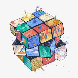 创意手绘彩色魔方