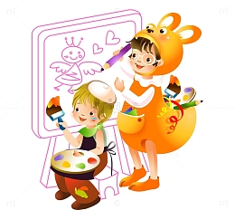 卡通手绘小孩学习画画彩色画板