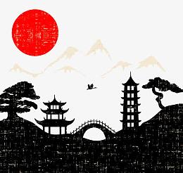 南方小镇剪影背景