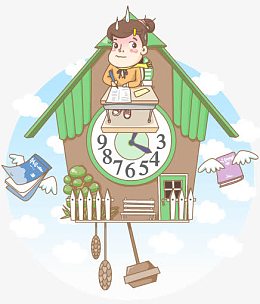 坐在挂钟上学习的女生