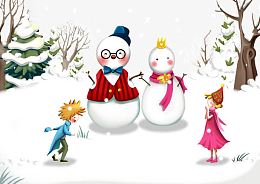 两个小朋友堆出来的俩雪人