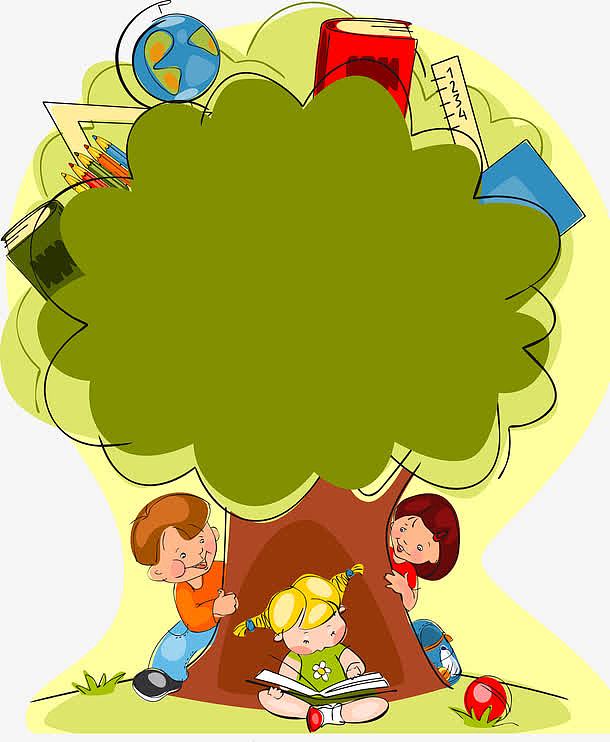卡通手绘大树和小朋友