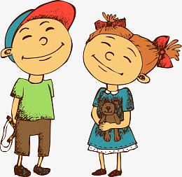 矢量手绘男孩与女孩