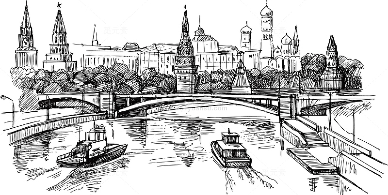 素描欧洲城市素材