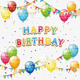 彩色生日气球和拉旗贺卡矢量素材