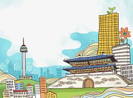 手绘韩国旅游首尔
