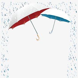 下雨天红色的雨伞和蓝色的雨伞