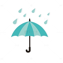 卡通蓝色雨伞雨滴
