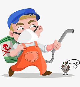 卡通手绘戴口罩杀虫工作者