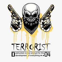 黑色酷炫手枪骷髅头元素