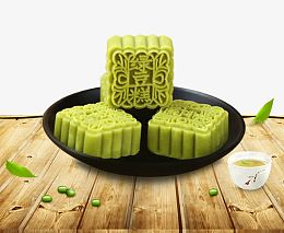 黑色盘里的绿豆糕