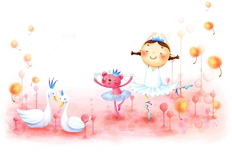 唯美梦幻跳小天鹅的女孩插画图片