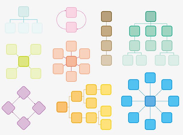 多组矢量彩色渐变方框思维导图