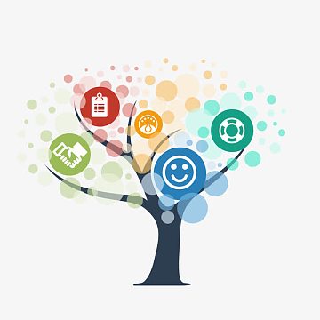 卡通插画png矢量手绘树状图png彩色菱形树状分支数据图png纯白色小支