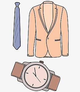 矢量粉色男士西服领带手表