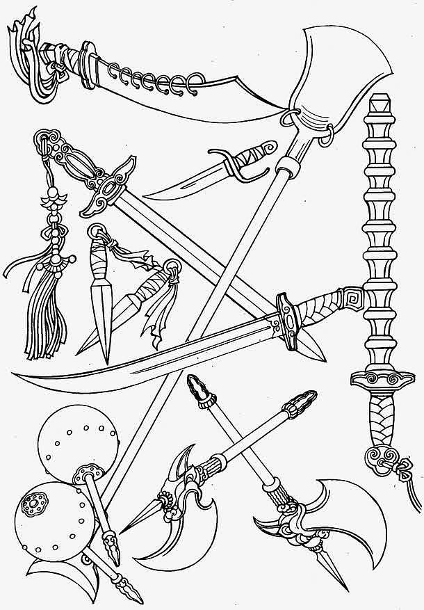 线描古代人物兵器