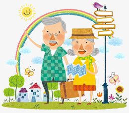 手绘爷爷奶奶春游