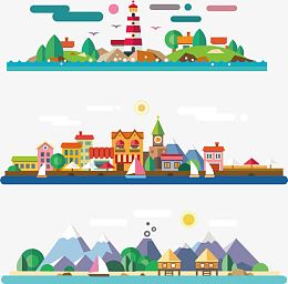 扁平卡通景观背景素材