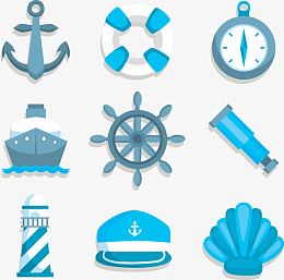矢量手绘卡通航海图标