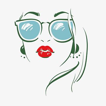 矢量绿色线条勾勒墨镜女郎头像