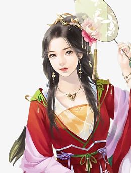 执扇红裙古典美女