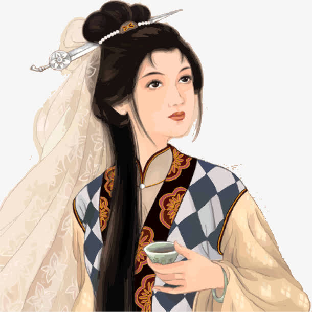 矢量手绘古典美女