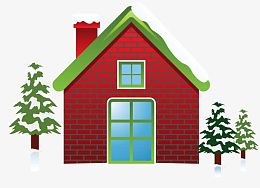 矢量红色砖房建筑屋顶积雪