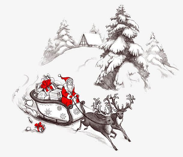 羚羊拉着圣诞老人的雪地图