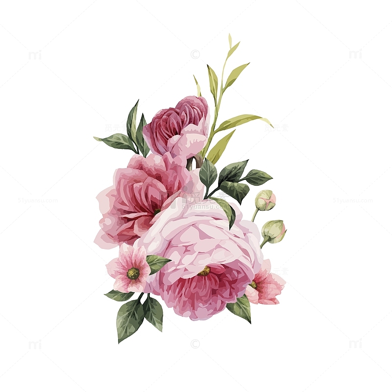 高清手绘水彩玫瑰花矢量