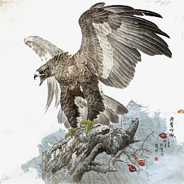 水墨展翅的老鹰