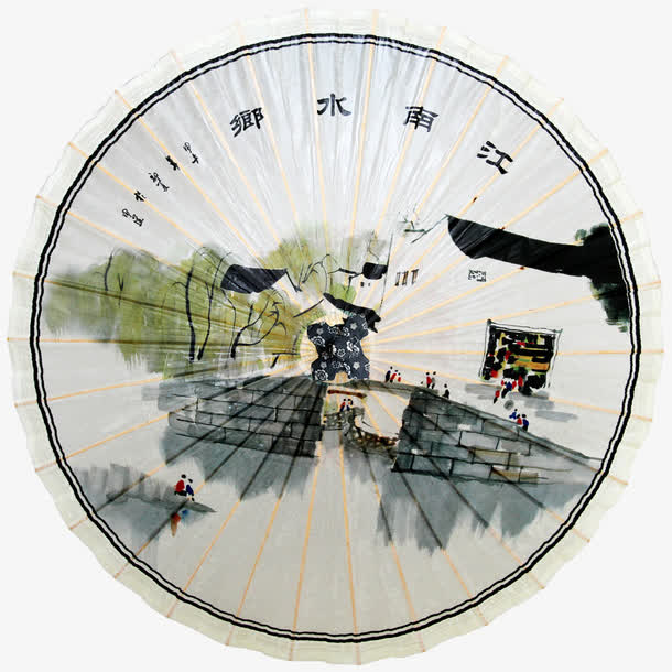 江南水乡画油纸伞