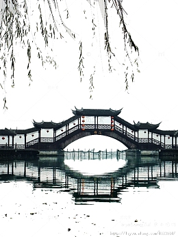 水墨古风古镇素材