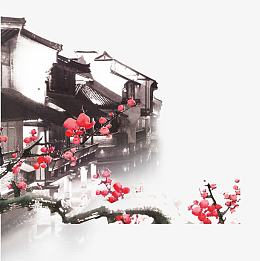 手绘江南小镇插画素材