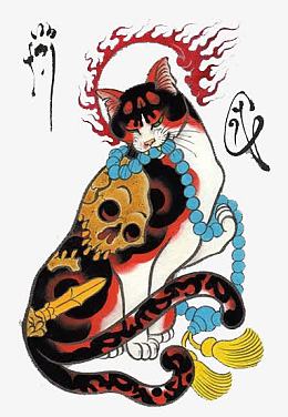 卡通日本花纹小猫
