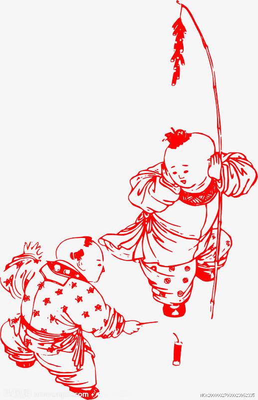 两个点鞭炮的娃娃