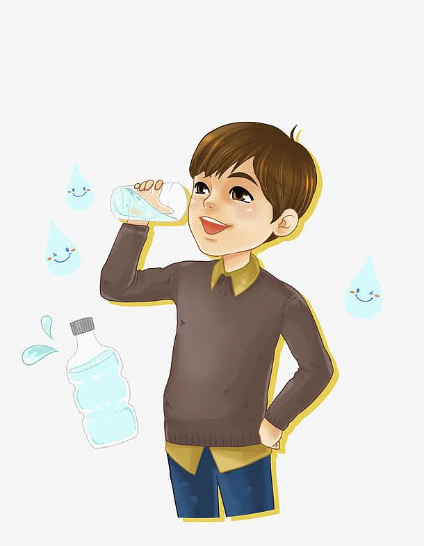 男孩喝水