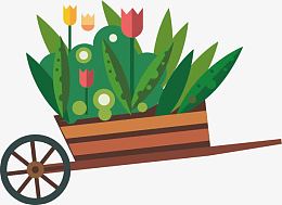 矢量小车上的花卉和植物