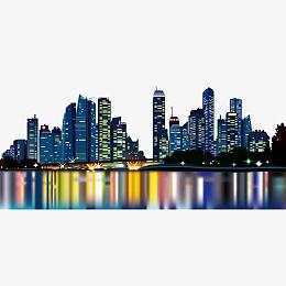 现代城市夜晚倒影