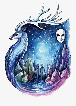 矢量夜晚森林插画
