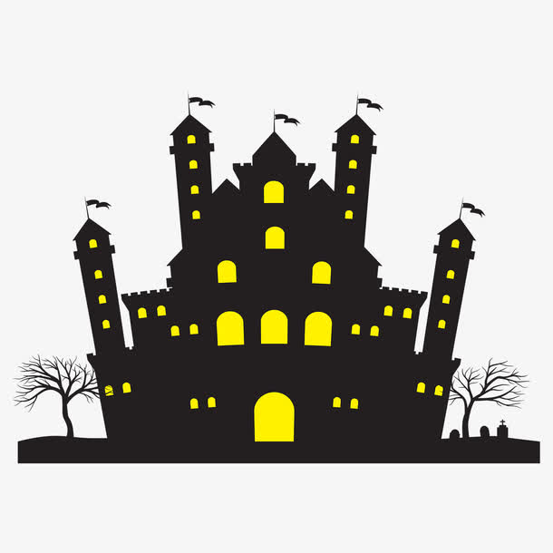 城堡古堡枯树夜晚灯光万圣节万圣夜下载png