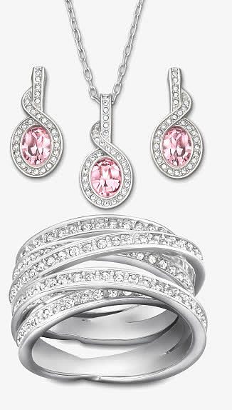 粉色砖石项链和耳环