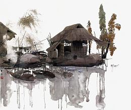 水墨草屋