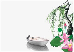 荷花小船插图素材