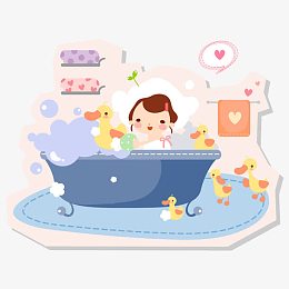 鸭子和宝宝洗澡图片素材