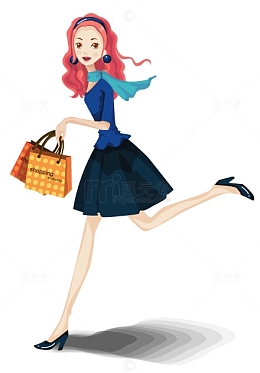韩国春季购物女郎矢量图