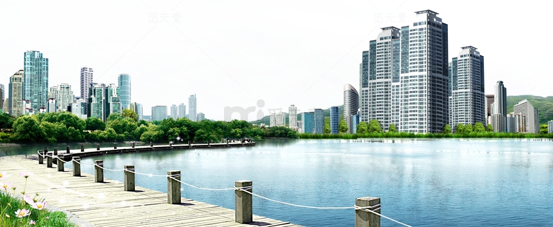 湖畔美景园林城市景观素材免费下载_觅元素